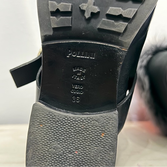 Pollini Black Leather Boots With Gray Fur Trim Size 36 - Picture 10 of 10